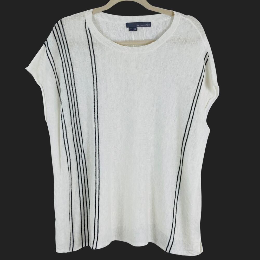 360Sweater Womens XS White 100% Linen Oversized Cap Sleeve Sweater Beachy Lagom